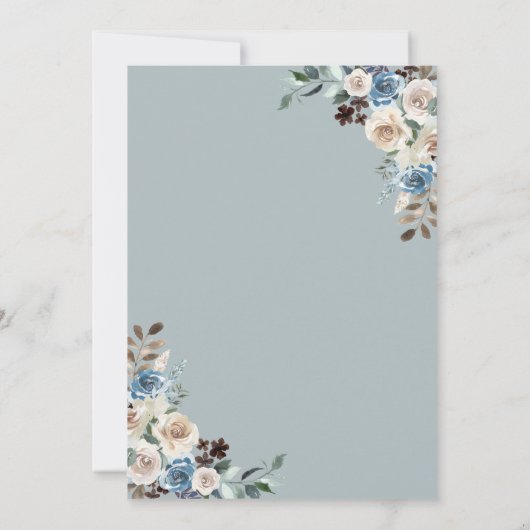Boho Dusty Blue Rustic Rose Gold Wedding Einladung (Rückseite)