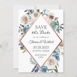 Boho Dusty Blue Rustic Rose Gold Wedding Save The Date