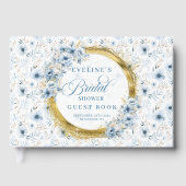 Boho Dusty Blue Sage Gold Floral Brautparty Gästebuch (Vorderseite)