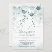 Boho Dusty Blue & Sage Green Eucalyptus Wedding Einladung (Vorderseite)