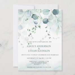 Boho Dusty Blue & Sage Green Eucalyptus Wedding Einladung