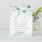 Boho Dusty Blue & Sage Green Eucalyptus Wedding Einladung (Stehend Vorderseite)