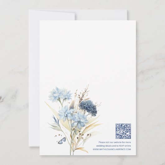 Boho Dusty Blue Sage Wildblumen QR Winter Wedding Einladung (Rückseite)