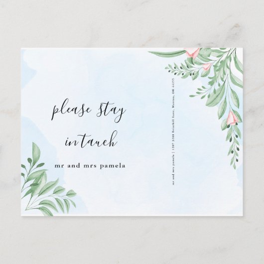 Boho Dusty Blue Simple New Address Moving Ankündigungspostkarte (Rückseite)