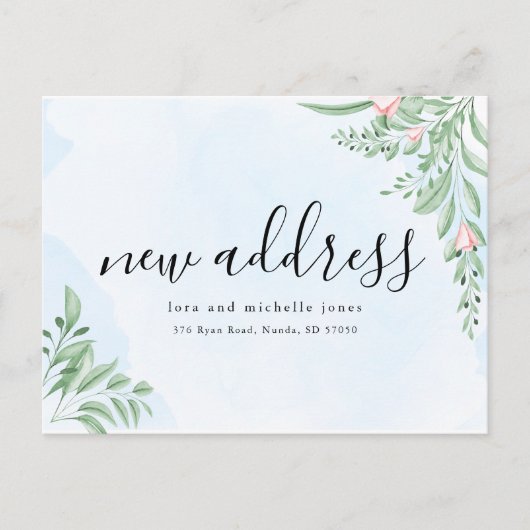 Boho Dusty Blue Simple New Address Moving Ankündigungspostkarte (Vorderseite)