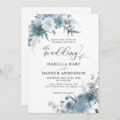 Boho Dusty Blue Slate Pastel Neutral Wedding Einladung (Vorne/Hinten)