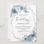 Boho Dusty Blue Slate Pastel Silver Foil Wedding Einladung (Vorderseite)