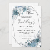 Boho Dusty Blue Slate Pastel Silver Foil Wedding Einladung (Vorne/Hinten)