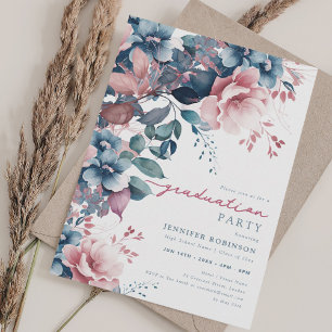 Boho Dusty Blue Summer Garden Abschluss Einladung