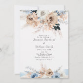 Boho Dusty Blue und Beige Floral Wedding Einladung (Vorderseite)