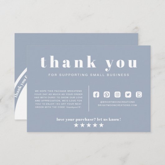 Boho Dusty Blue Vielen Dank für Ihre Bestellung fü Begleitkarte (Vorne/Hinten)