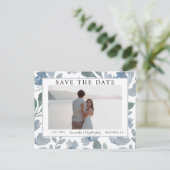 Boho Dusty Blue Watercolor Floral Save the Date Postkarte (Stehend Vorderseite)