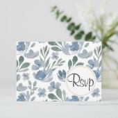 Boho Dusty Blue Watercolor Floral Wedding RSVP Karte (Stehend Vorderseite)
