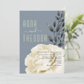 Boho Dusty Blue Wedding Einladung (Stehend Vorderseite)