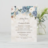 Boho Dusty Blue White Blume Cream Wedding Einladung (Stehend Vorderseite)