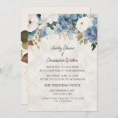 Boho Dusty Blue White Blume Cream Wedding Einladung (Vorne/Hinten)
