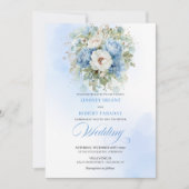 Boho Dusty Blue White Peony Gold Wedding Invite Einladung (Vorderseite)
