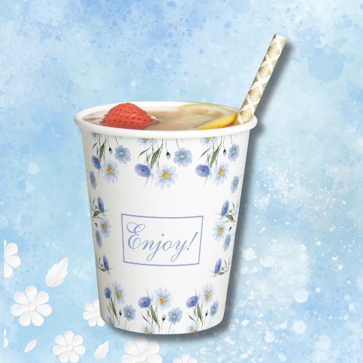 Boho Dusty Blue Wildblume Baby Dusche Pappbecher