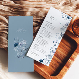 Boho Dusty Blue Wildblume Elegantes Hochzeitsmenü Menükarte