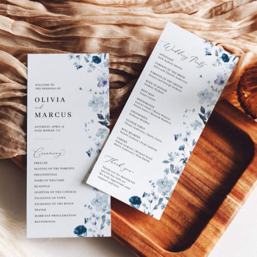 Boho Dusty Blue Wildblume Elegantes Hochzeitsprogr Programm
