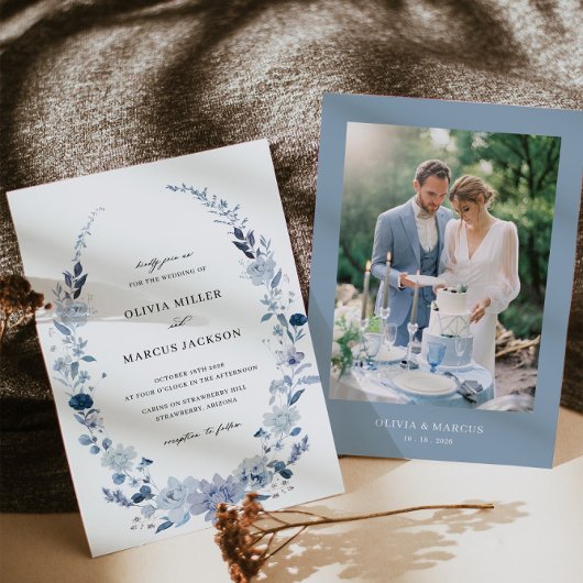 Boho Dusty Blue Wildblume Hochzeit Einladung