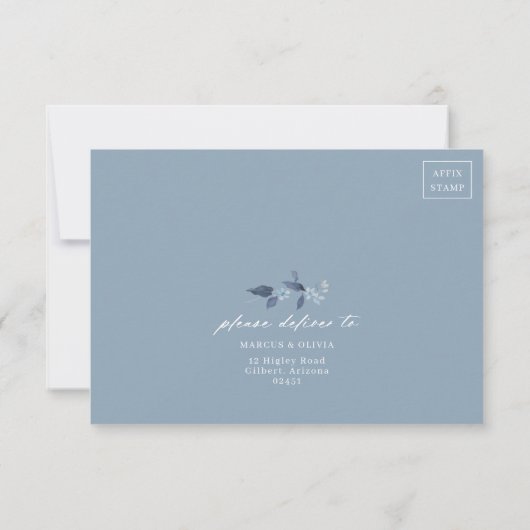 Boho Dusty Blue Wildblume Wedding RSVP Card (Rückseite)