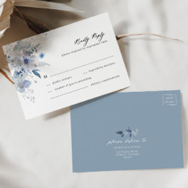 Boho Dusty Blue Wildblume Wedding RSVP Card Karte