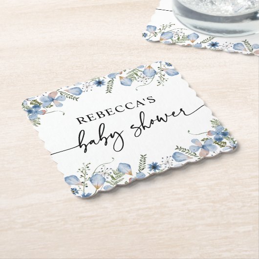 Boho Dusty Blue Wildblumen Babydusche Untersetzer (angewinkelt)