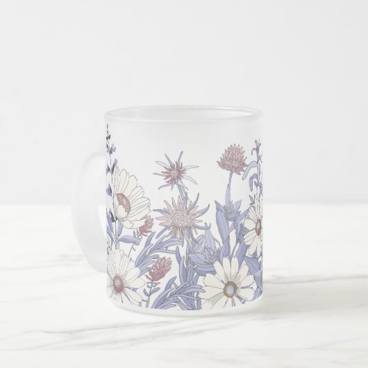 Boho Dusty Blue Wildblumen Thistles Daisy Mattglastasse (Vorderseite Links)