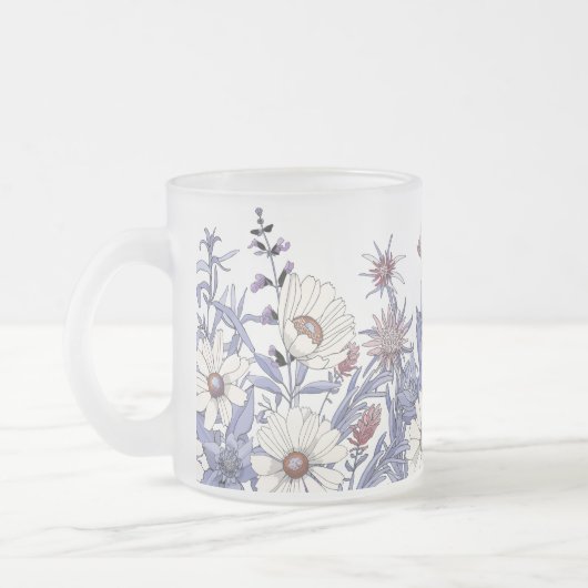 Boho Dusty Blue Wildblumen Thistles Daisy Mattglastasse (Links)