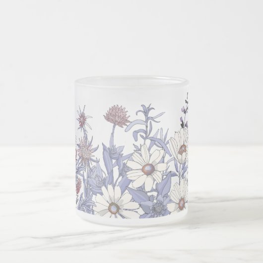 Boho Dusty Blue Wildblumen Thistles Daisy Mattglastasse (Mittel)