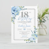 Boho Dusty Blumen Silber geometrischer Geburtstag Einladung (Stehend Vorderseite)