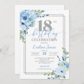 Boho Dusty Blumen Silber geometrischer Geburtstag Einladung (Vorne/Hinten)