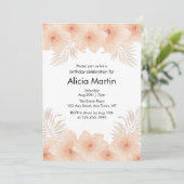 Boho Dusty Blush Blume Palm Leaf Geburtstag Einladung (Stehend Vorderseite)