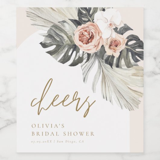 Boho Dusty Floral Arch Weinetikett (Einzelnes Label)