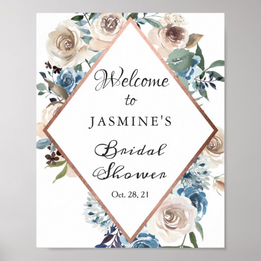 Boho Dusty Floral Rose Gold Brautparty Sign Poster (Vorne)
