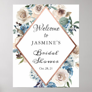 Boho Dusty Floral Rose Gold Brautparty Sign Poster