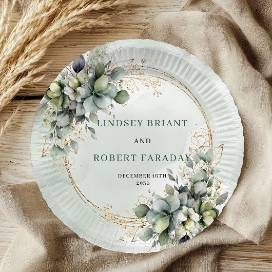 Boho Dusty Green Benutzerdefinierter Name Botanisc Pappteller