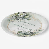 Boho Dusty Green Benutzerdefinierter Name Botanisc Pappteller (Schrägansicht)