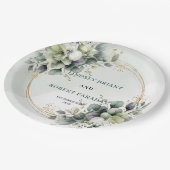 Boho Dusty Green Benutzerdefinierter Name Foliage  Pappteller (Schrägansicht)