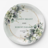 Boho Dusty Green Benutzerdefinierter Name Foliage  Pappteller (Vorderseite)