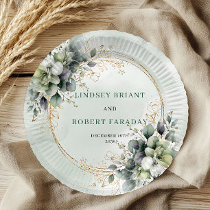 Boho Dusty Green Benutzerdefinierter Name Foliage Pappteller