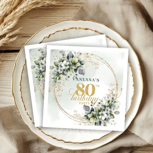 Boho Dusty Green Botanische Geburtstagsservietten  Serviette