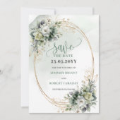 Boho Dusty Green Eukalyptus Aquarell Save The Date (Vorderseite)