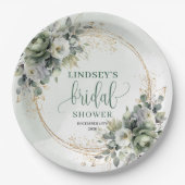 Boho Dusty Green Eukalyptus Brautparty-Papier  Pappteller (Vorderseite)