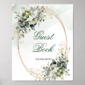 Boho Dusty Green Eukalyptus-Gästebuch-Tischplatte Poster (Vorne)
