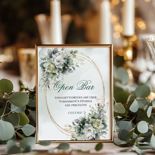 Boho Dusty Green Eukalyptus Open Bar Tischschild Poster
