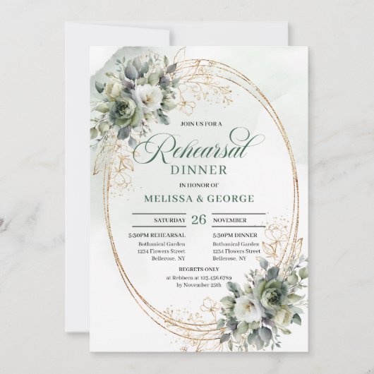 Boho Dusty Green Eukalyptus Probe Dinner  Einladung (Vorderseite)