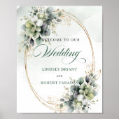 Boho Dusty Green Eukalyptus Tisch Hochzeit Willkom Poster (Vorne)