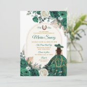 Boho Dusty Green Floral Mexican Girl Quinceañera I Einladung (Stehend Vorderseite)